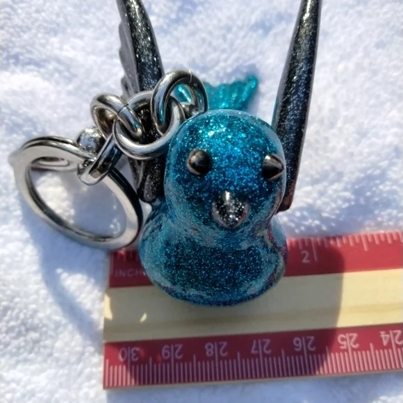 Very Rare Coach Teal Bird Glitter Resin Bag Charm Style #21395 - Picture 9 of 10